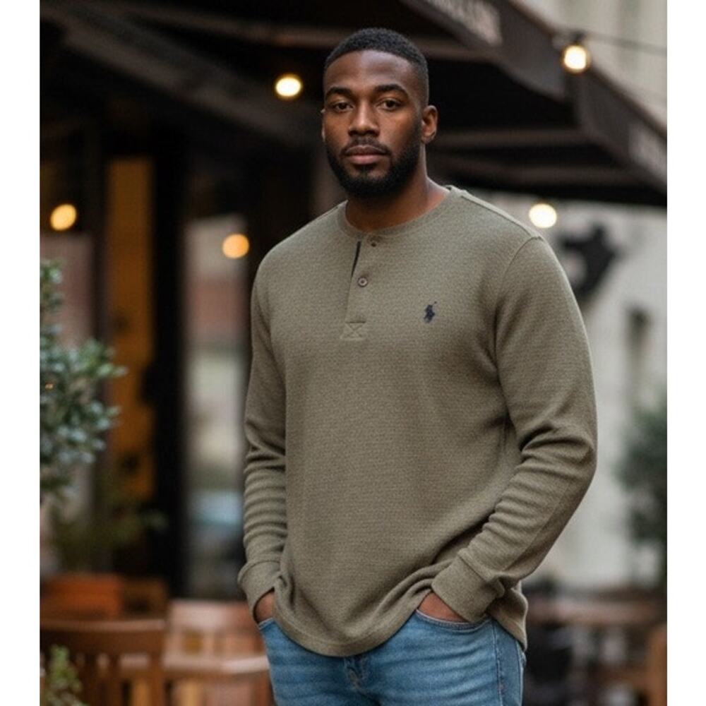 U.S. Polo Assn Mens Gray Henley Shirt SX XXL Long Sleeve Waffle Casual Comfort